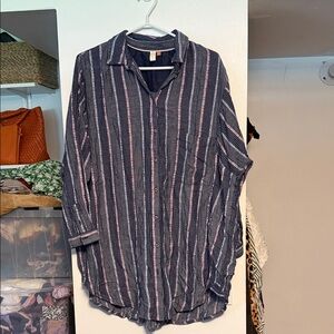 Pilcro Navy and Pink Striped Blouse
